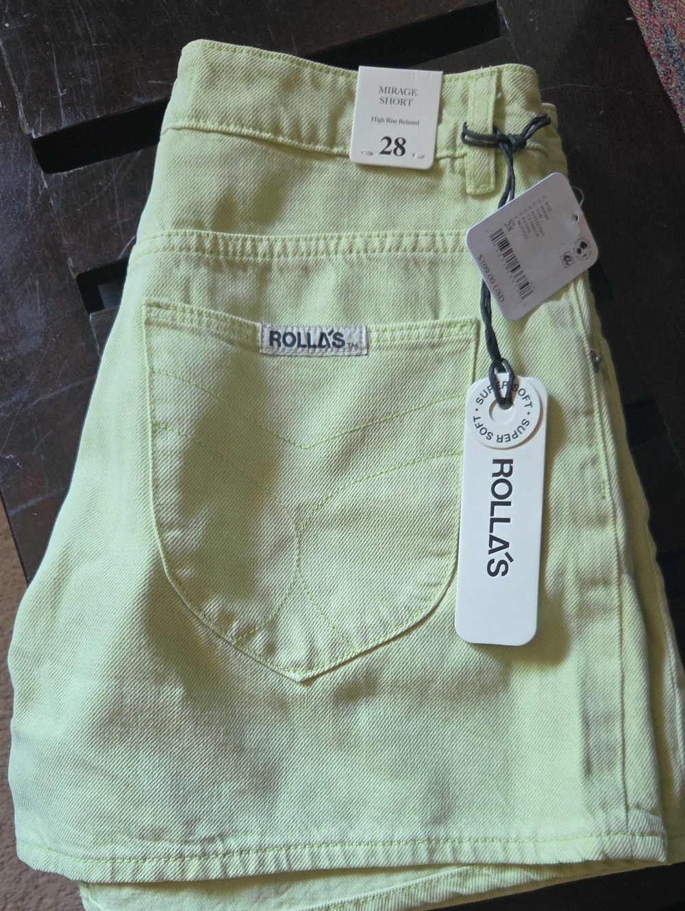 ROLLA'S  Cream lime, high-rise denim shorts